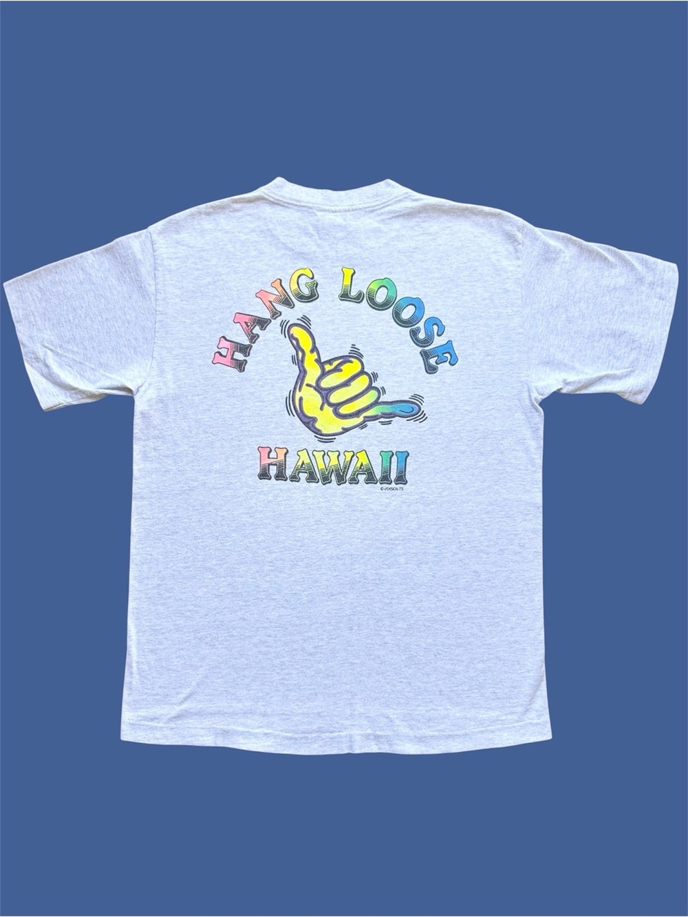 Vintage 90s Hang Loose Hawaii Graphic Tee Single Stitch Heather Grey Medium